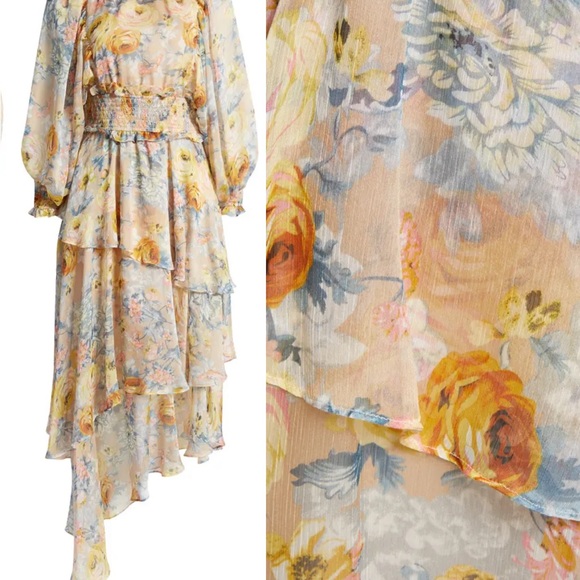 Elliatt Floral High-Low Dress - Yellow and Blue - Picture 2 of 10